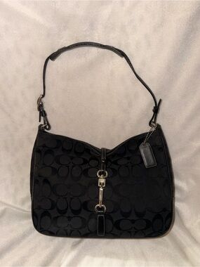 Coach Soho Signature Black Jacquard Shoulder Bag Leather Trim Y2K Vintage